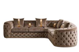 Stratus Interiors Ambassador Chesterfield Velvet Sofa with Gold Trim-No Frill in Taupe - thumbnail 2