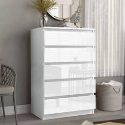 LUXURY LIFE Olivia Gloss Chest of Drawers 5 Drawer Cabinet in White - thumbnail 1