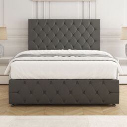 "BSSPOKE Mulberry Plush Velvet Divan Bed 24""Headboard 4Drawers & No Mattress in Grey - Size: Small Double" - thumbnail 3