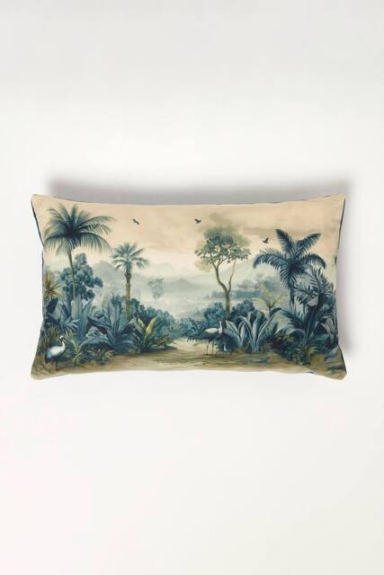 Homescapes Palm Sepia Boudoir Cushion 30 x 50 cm Tropical in Blue - Size: 30 cm x 50 cm - image 1