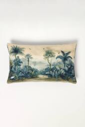 Homescapes Palm Sepia Boudoir Cushion 30 x 50 cm Tropical in Blue - Size: 30 cm x 50 cm - thumbnail 1