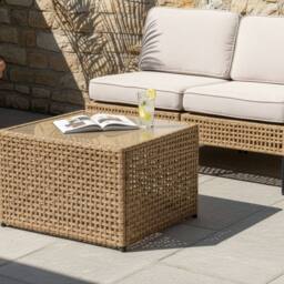 Wyld and Coco Outdoor Coffee Table Beige PE Rattan with Tempered Glass 66 x 66 cm - thumbnail 1