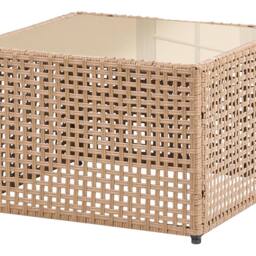Wyld and Coco Outdoor Coffee Table Beige PE Rattan with Tempered Glass 66 x 66 cm - thumbnail 2