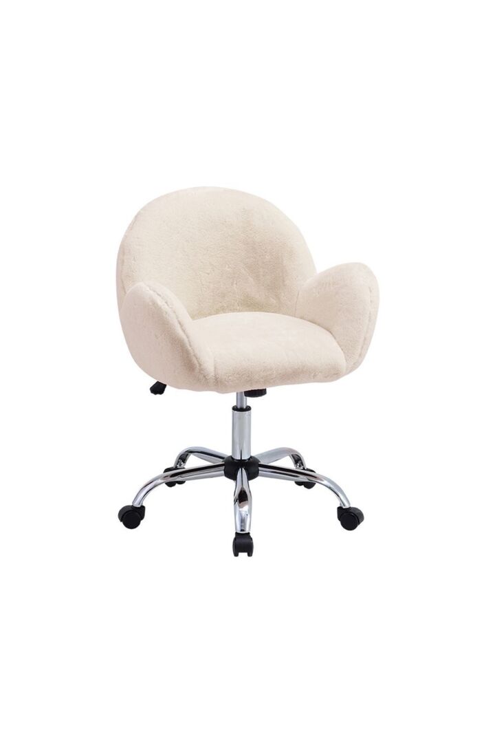 White Mesh Chair White Plush Desk Chair HomVent White Faux Fur