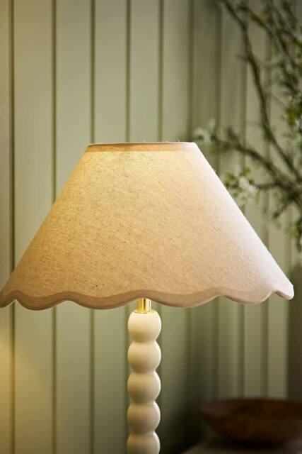 ValueLights Florie Natural Linen Small Tapered Lamp Shade with Scallop Pastel Trim in Cream - image 1