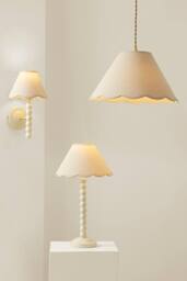 ValueLights Florie Natural Linen Small Tapered Lamp Shade with Scallop Pastel Trim in Cream - thumbnail 7