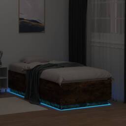 Berkfield Home Bed Frame with LED without Mattress Smoked Oak 90x190 cm Single in Brown - thumbnail 4