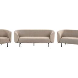 Wyld and Coco Taupe Polyester Sofa Set - 3-Seater Loveseat Armchair Black Legs in Beige - thumbnail 2