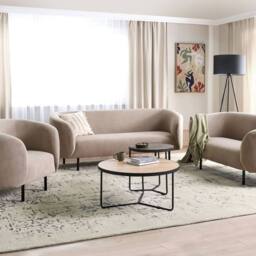 Wyld and Coco Taupe Polyester Sofa Set - 3-Seater Loveseat Armchair Black Legs in Beige