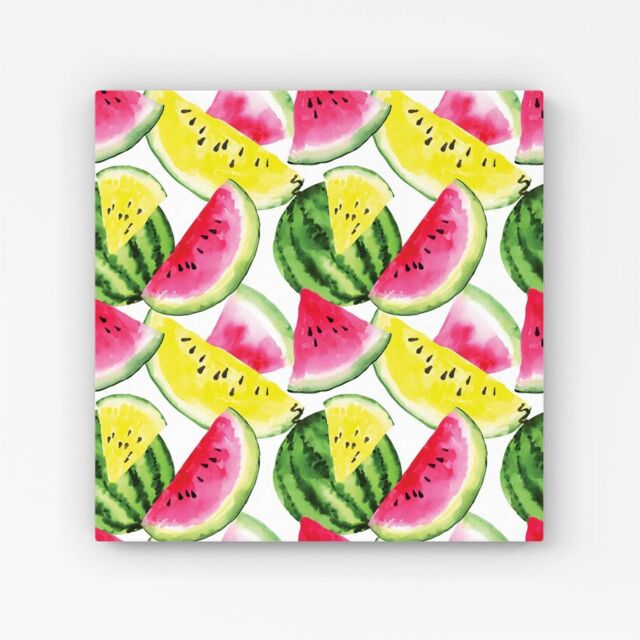 "Warren Reed - Designer Colourful Melon Pattern Canvas in Yellow - Size: W30"" x H30""" - image 1