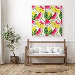 "Warren Reed - Designer Colourful Melon Pattern Canvas in Yellow - Size: W30"" x H30""" - thumbnail 3