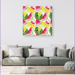 "Warren Reed - Designer Colourful Melon Pattern Canvas in Yellow - Size: W30"" x H30""" - thumbnail 4