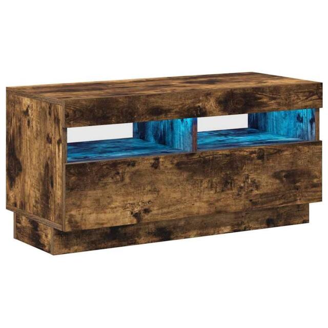 Berkfield Home TV Cabinet with LED Lights Smoked Oak 80x35x40 cm in Brown - Size: 80 x 35 x 40 cm - image 1