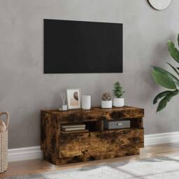 Berkfield Home TV Cabinet with LED Lights Smoked Oak 80x35x40 cm in Brown - Size: 80 x 35 x 40 cm - thumbnail 2