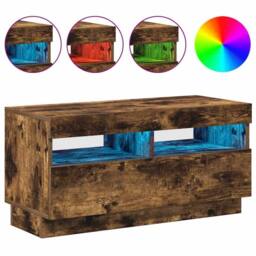 Berkfield Home TV Cabinet with LED Lights Smoked Oak 80x35x40 cm in Brown - Size: 80 x 35 x 40 cm - thumbnail 5