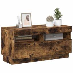 Berkfield Home TV Cabinet with LED Lights Smoked Oak 80x35x40 cm in Brown - Size: 80 x 35 x 40 cm - thumbnail 4