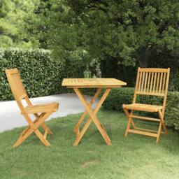 Berkfield Home Sturdy 3 Piece Folding Garden Dining Set Solid Acacia Wood in Brown - thumbnail 2
