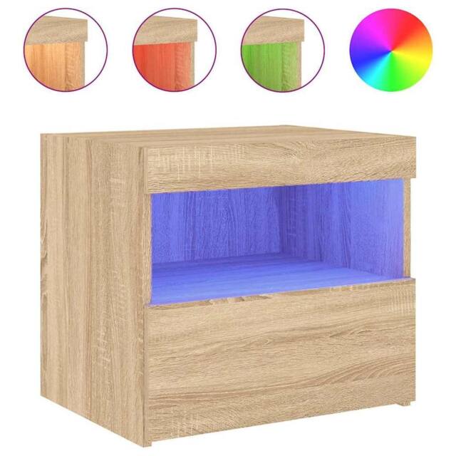 Berkfield Home Bedside Cabinet with LED Lights Sonoma Oak 50x40x45 cm in Brown - Size: 50 x 40 x 45 cm - image 1