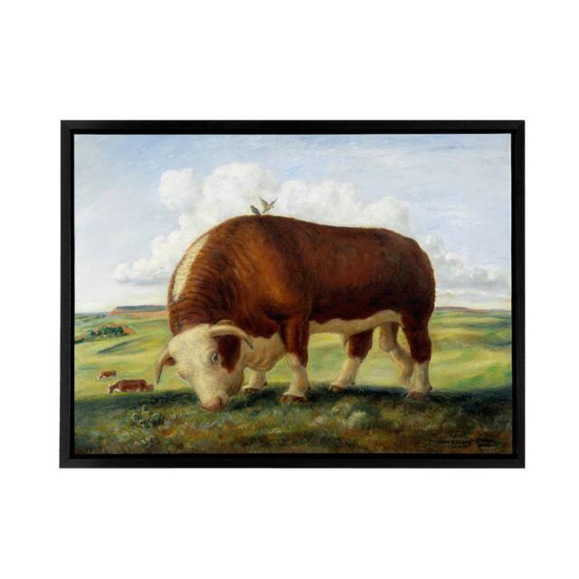 "Artery8 John S Curry Ajax Hereford Bull & Birds Framed Canvas Wall Art Print - Size: W12"" x H16""" - image 1