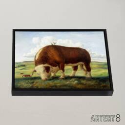 "Artery8 John S Curry Ajax Hereford Bull & Birds Framed Canvas Wall Art Print - Size: W12"" x H16""" - thumbnail 2