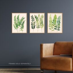 Artery8 Set of 3 Fern Fronds Leaves Botanical Watercolour A4 Size Art Prints in Green - thumbnail 2