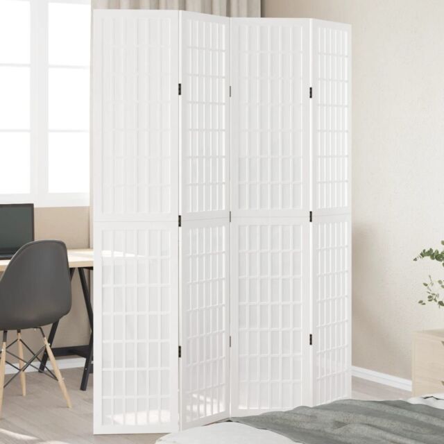 Berkfield Home Room Divider 4 Panels White Solid Wood Paulownia - image 1