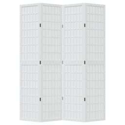 Berkfield Home Room Divider 4 Panels White Solid Wood Paulownia - thumbnail 4
