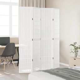 Berkfield Home Room Divider 4 Panels White Solid Wood Paulownia - thumbnail 3