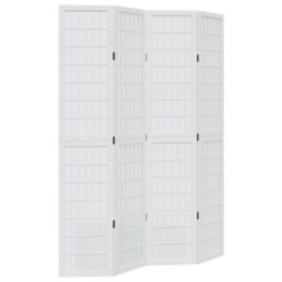 Berkfield Home Room Divider 4 Panels White Solid Wood Paulownia - thumbnail 2