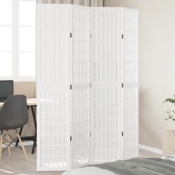 Berkfield Home Room Divider 4 Panels White Solid Wood Paulownia