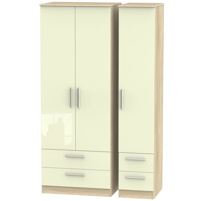 Ready Assembled 2 U Trent Tall Triple 2 Drawer + Drawer Wardrobe (Ready Assembled) in Cream