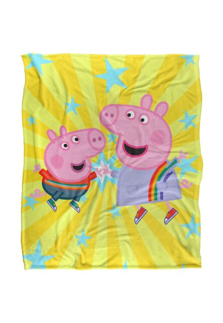 Hasbro Peppa Pig Kids Blanket 152x127cm High Five Peppa & George in White - Size: 152x127 cm - image 1