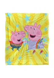 Hasbro Peppa Pig Kids Blanket 152x127cm High Five Peppa & George in White - Size: 152x127 cm - thumbnail 1