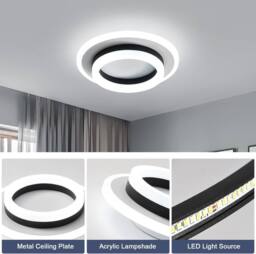 Goeco Modern LED Ceiling Light, 24 W, 2700LM 20cm, Round Ceiling Light in Black - thumbnail 7