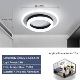 Goeco Modern LED Ceiling Light, 24 W, 2700LM 20cm, Round Ceiling Light in Black - thumbnail 6