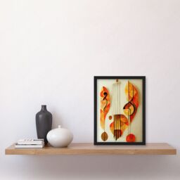 Artery8 Modern Abstract Musical Symbol Clef & Staff in Warm Autumn Colours Artwork Framed Wall Art Print A4 in Black - thumbnail 2