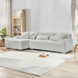 Furnishings For Less UK Monza L Shaped Chenille Fabric Beige 4 Seater Corner Sofa Left Hand - thumbnail 1