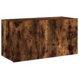 Berkfield Home TV Wall Cabinet with LED Lights Smoked Oak 80x35x41 cm in Brown - Size: 80 x 35 x 41 cm - thumbnail 3