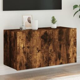Berkfield Home TV Wall Cabinet with LED Lights Smoked Oak 80x35x41 cm in Brown - Size: 80 x 35 x 41 cm - thumbnail 1