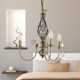 First Choice Lighting Set of 2 Barley Twist - Antique Brass 3 Light Pendants in Gold - thumbnail 8