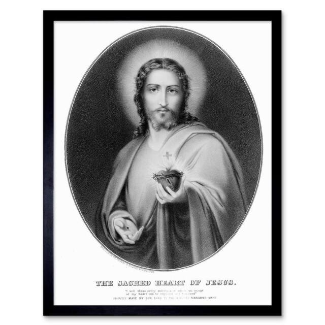 "Artery8 Painting Allegory Message Jesus Sacred Heart 12x16"" Framed Art Print in Grey - Size: W12"" x H16""" - image 1