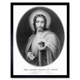 "Artery8 Painting Allegory Message Jesus Sacred Heart 12x16"" Framed Art Print in Grey - Size: W12"" x H16""" - thumbnail 1