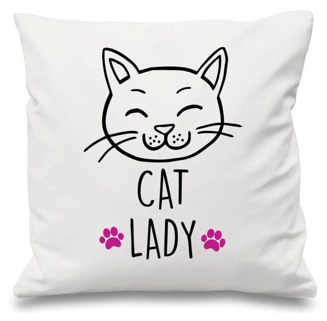 "60 SECOND MAKEOVER White Cushion Cover Cat Lady 16"" x 16"" Mum Friend Gift Decorative - Size: 40 cm x 40 cm"