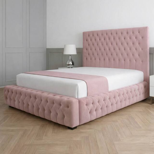 Living Comfort Bedz Countess Upholstered Gas Lift Storage Bed with 48 Inch Headboard in Pink - Size: King - image 1