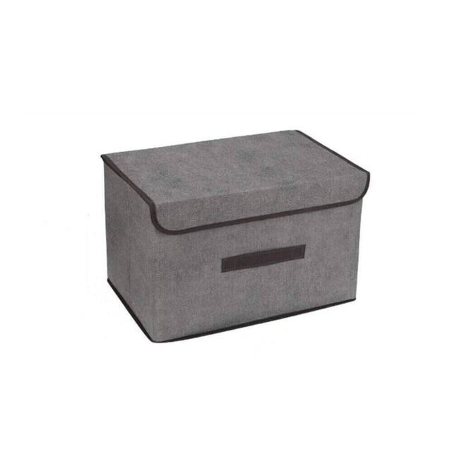 Havendro 3Pcs Large with Lid Storage Boxes Folding Fabric Clothes Baskets in Grey - image 1