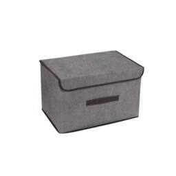Havendro 3Pcs Large with Lid Storage Boxes Folding Fabric Clothes Baskets in Grey