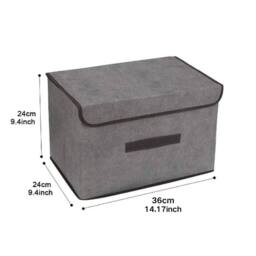Havendro 3Pcs Large with Lid Storage Boxes Folding Fabric Clothes Baskets in Grey - thumbnail 2