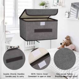 Havendro 3Pcs Large with Lid Storage Boxes Folding Fabric Clothes Baskets in Grey - thumbnail 3