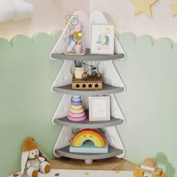 Costway 4-Tier Kids Corner Bookshelf Christmas Tree Bookcase Toy Storage Rack - thumbnail 1