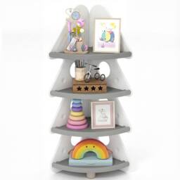 Costway 4-Tier Kids Corner Bookshelf Christmas Tree Bookcase Toy Storage Rack - thumbnail 2